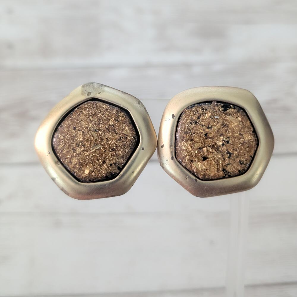 Vintage Clip On Earrings Gold Tone and Metallic Large - Condition Issues